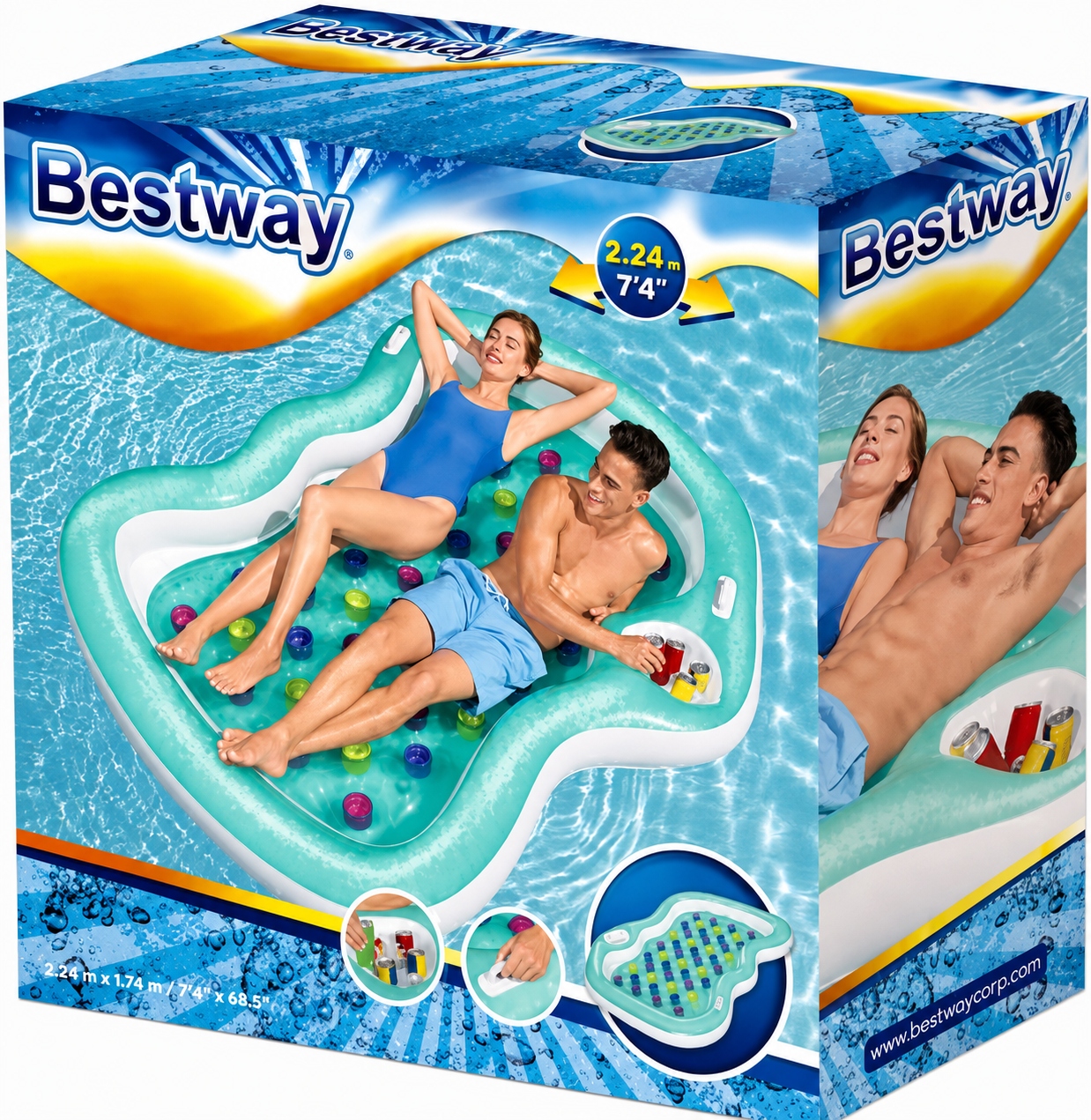 Dmuchany materac do pływania wodny plażowy dwuosobowy 224x174cm Bestway