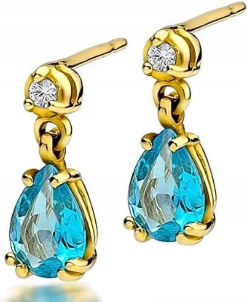 Zlaté náušnice 585 s topazem a diamanty tyčinka 1,60 g jako dárek jako šroubky