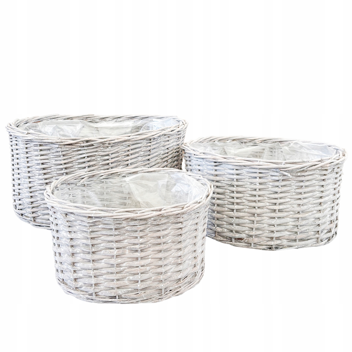 Proutěný Koš Do Zahrady Domu 50 cm Velký Na Květiny Šedý Zahradní 3 ks