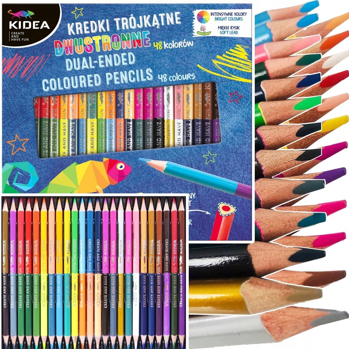 

Kredki trójkątne dwustronne 24/48 Kidea