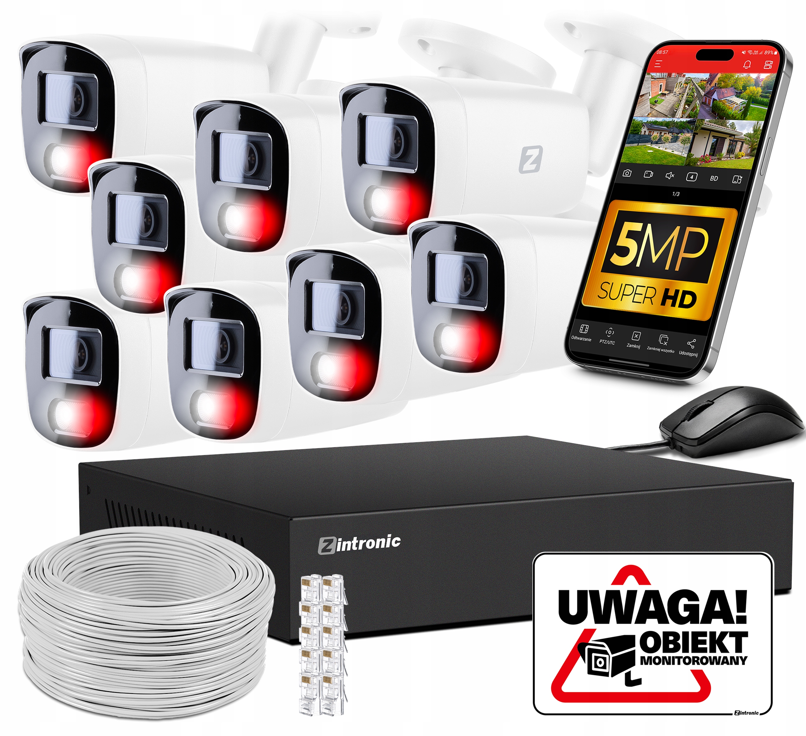 Monitorovací sada 8 kamer 4K 8MPx Poe Záznamník Audio Detekce