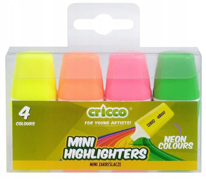 ZAKREŚLACZE MINI CRICCO NEON 4 KOL. ETUI
