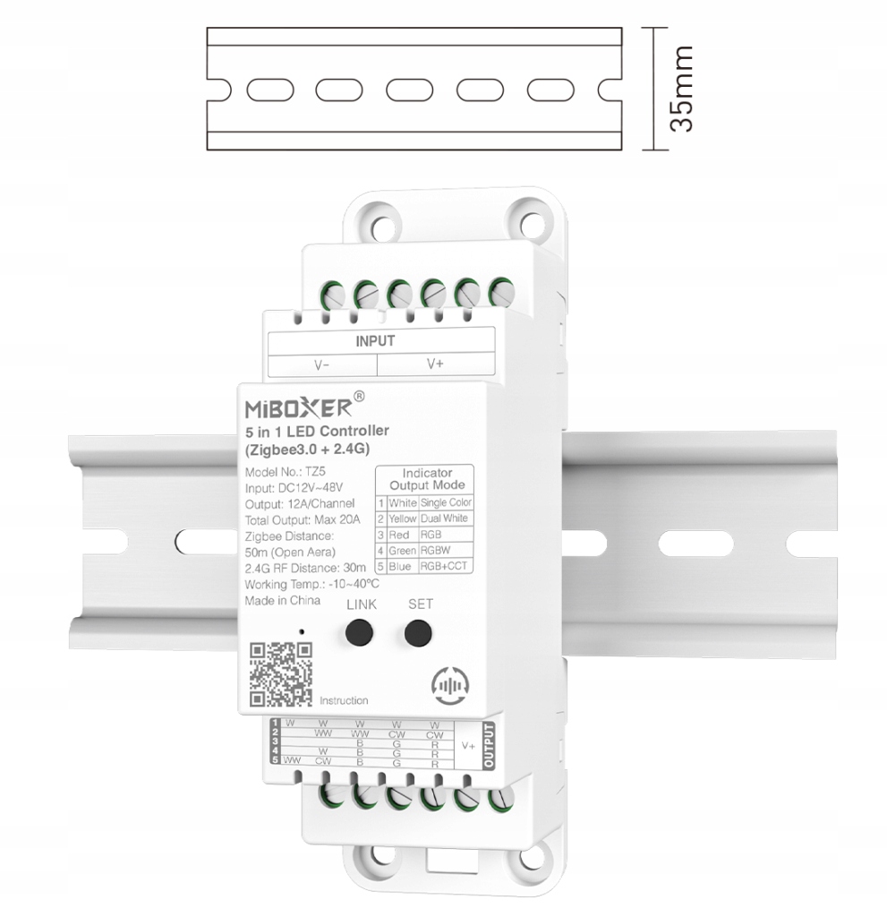 MiBoxer TZ5 Led ovladač na Din lištu 5v1 Zigbee 3.0 +2,4 GHz Mono/rgb/rgbw