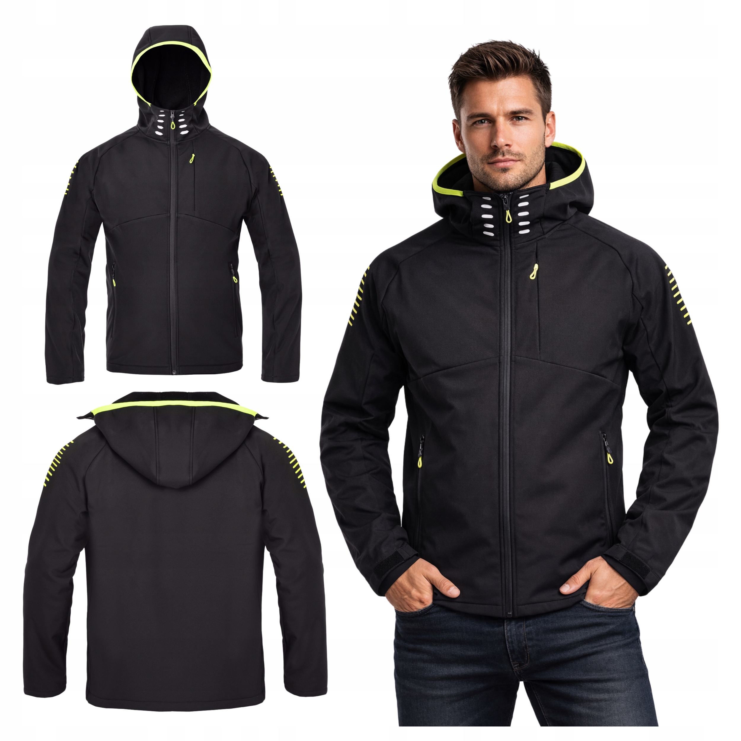 Pánská bunda Softshell černá Podzimní jarní přechodná pracovní Kapuce