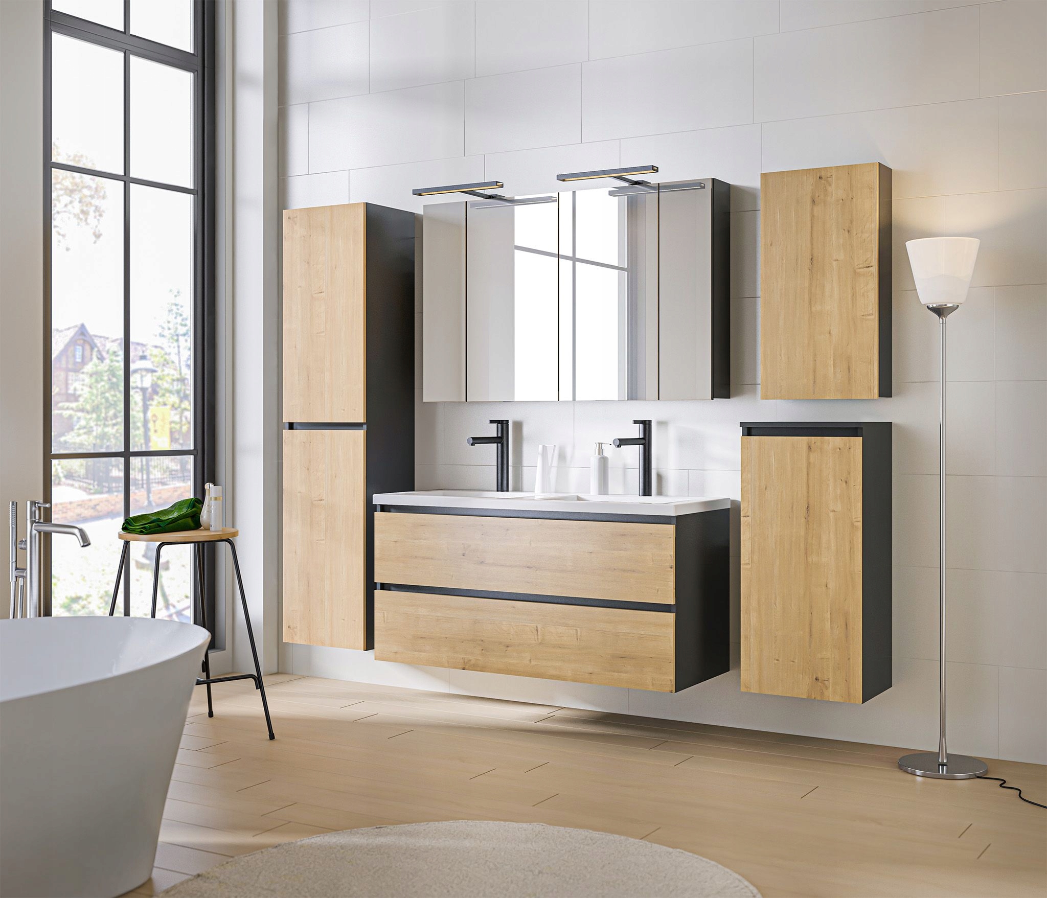 ZESTAW MEBLI ŁAZIENKOWYCH MONAKO GREY OAK 120 CM