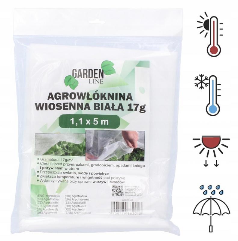 AGROWŁÓKNINA OKRYCIOWA OGRODOWA WŁÓKNINA 1.1x5M WIOSENNA BIAŁA 17g OTULINA Kod producenta AGO2043