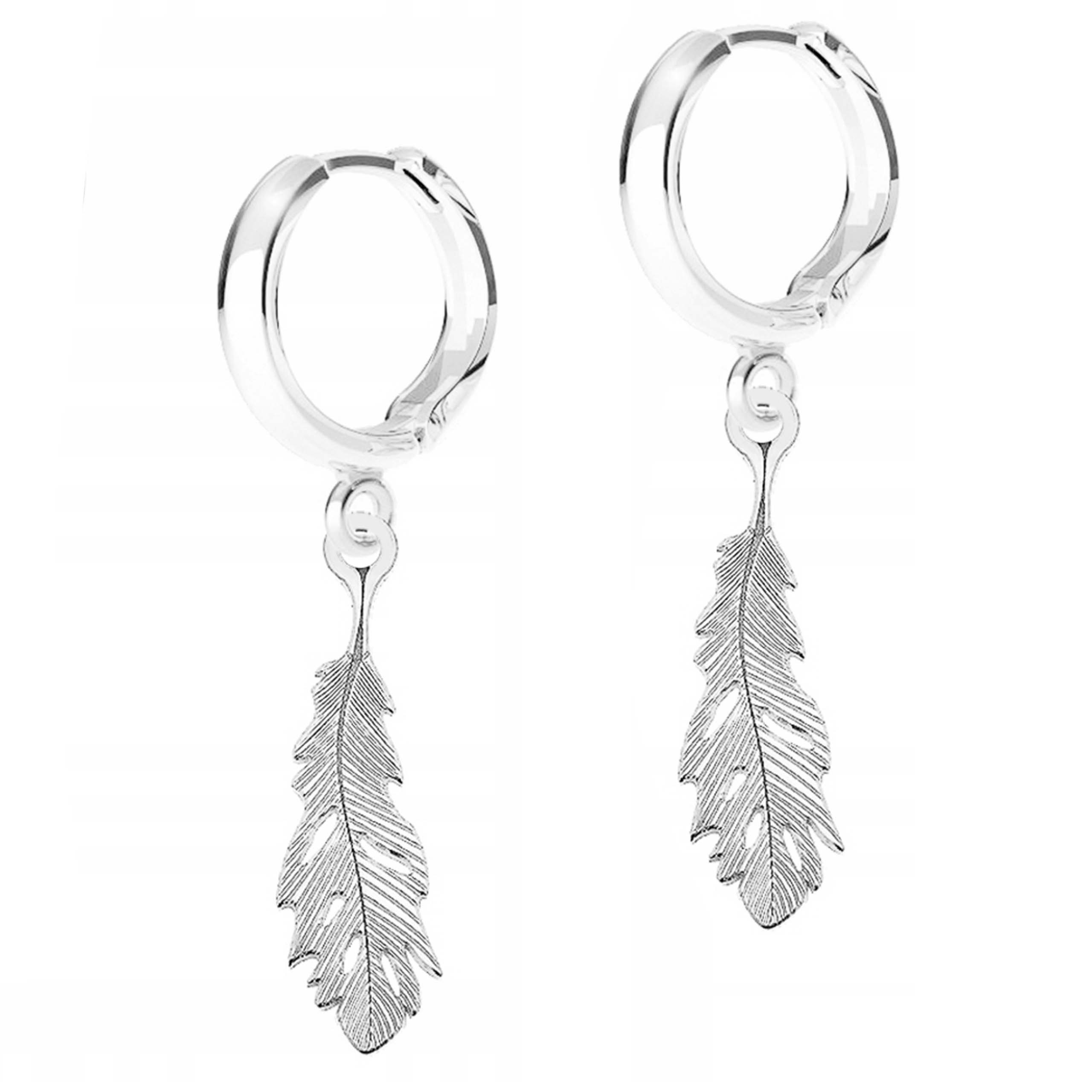 Stříbrné Náušnice Ozdobné peří s peřím Listy Stříbro 925
