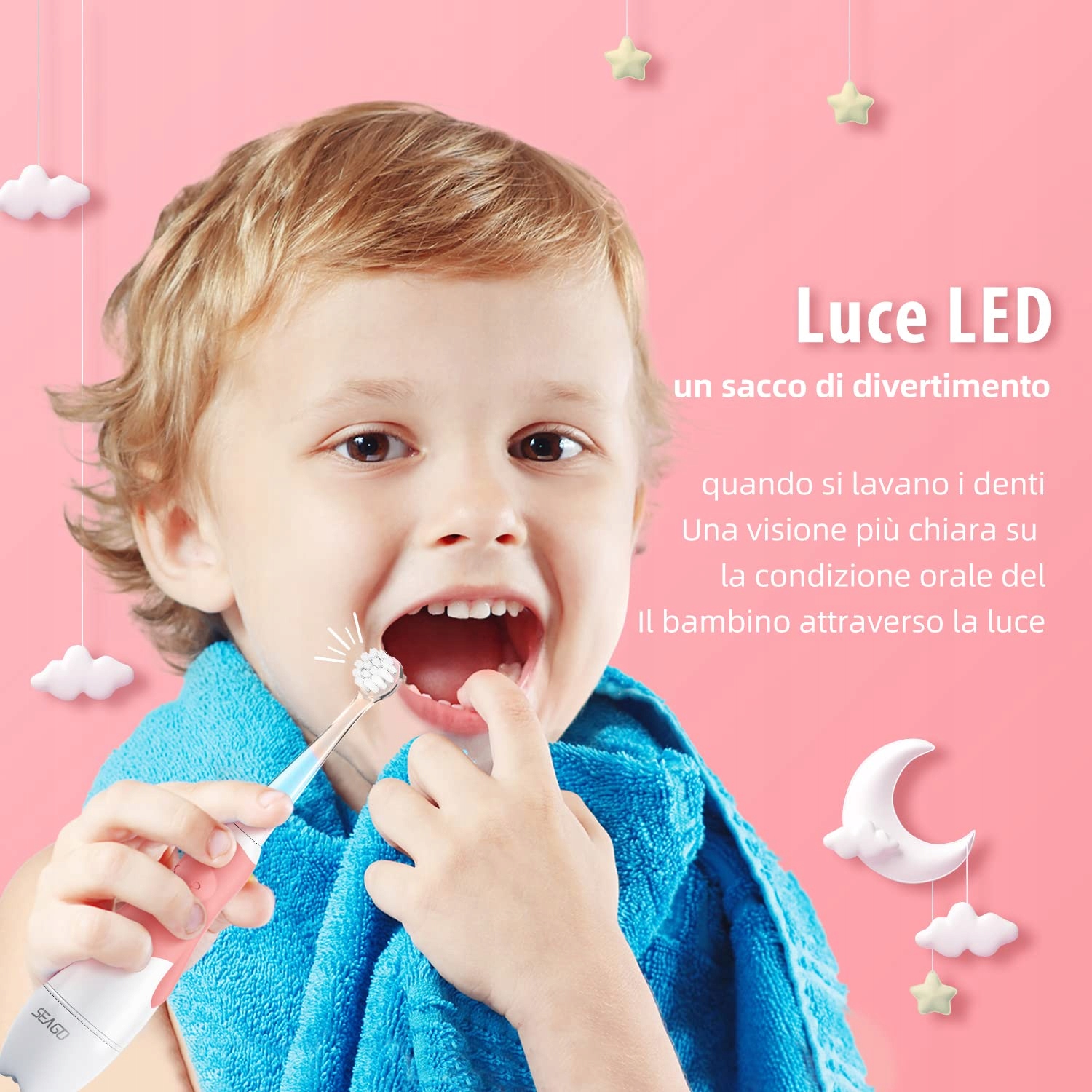 SEAGO Elektryczna Szczoteczka Soniczna Dla Dzieci 0-3 Lat LED IPX7 Różowa — miniatura 5