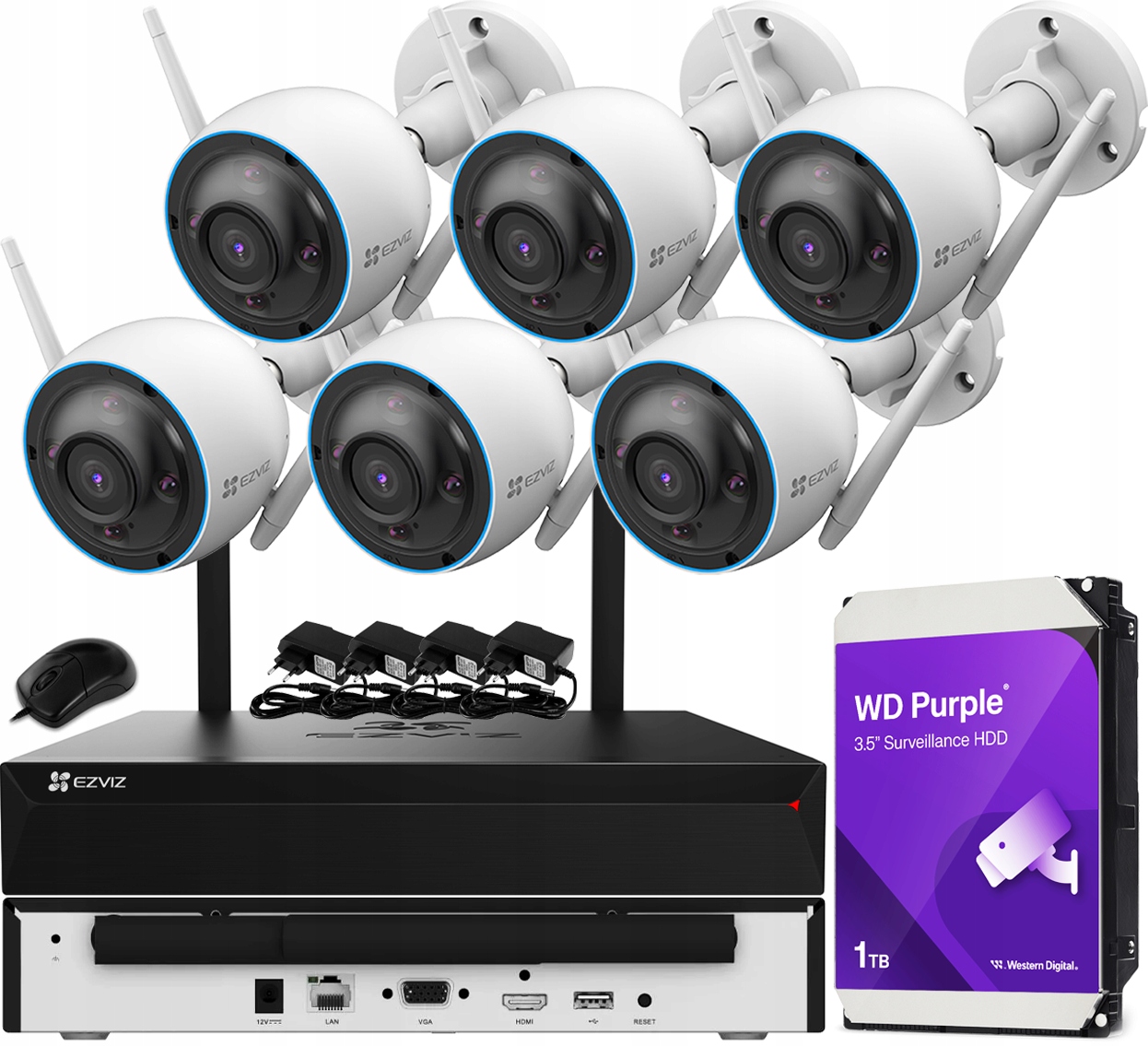 WiFi monitorovací sada Ezviz 6x venkovní kamera 5MPx H3 3K disk 1TB