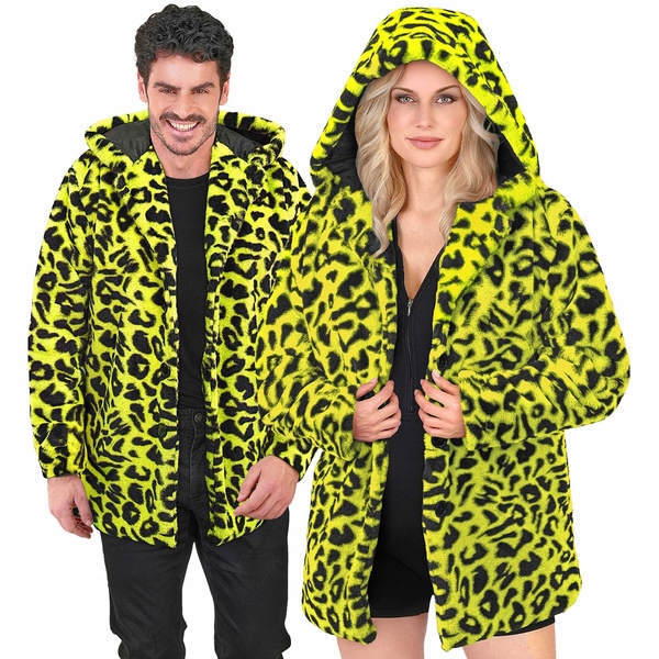 Plyšový Kabát S Kapucí S Leopardím Vzorem -černý Disco Karneval S/m