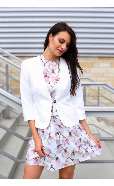 

Wizytowy Dopasowany Krótki Żakiet Wesele Ecru 38