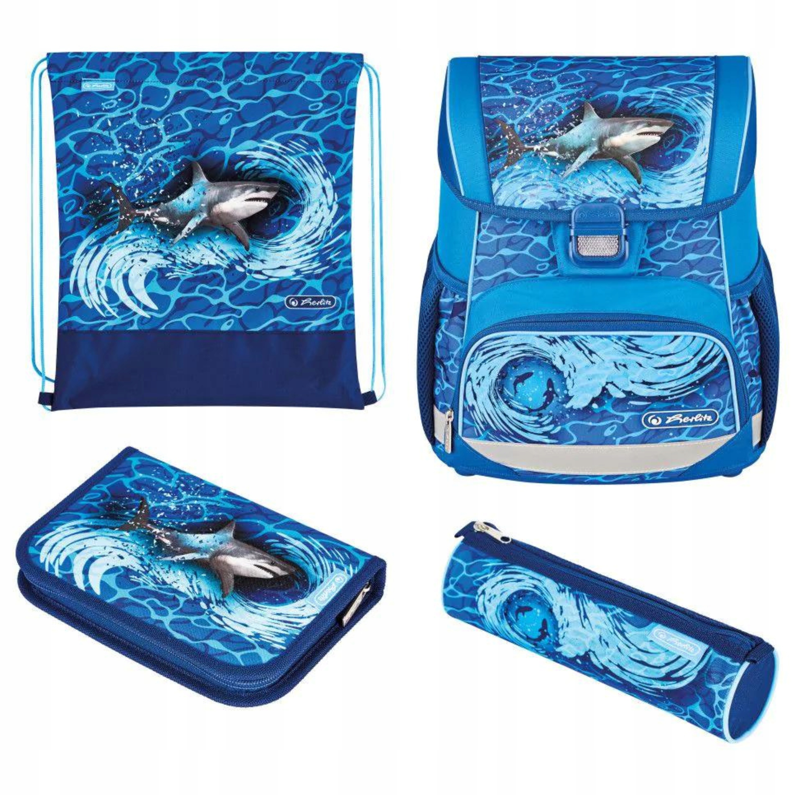 Plecak szkolny zestaw Herlitz Loop Blue Shark Plus