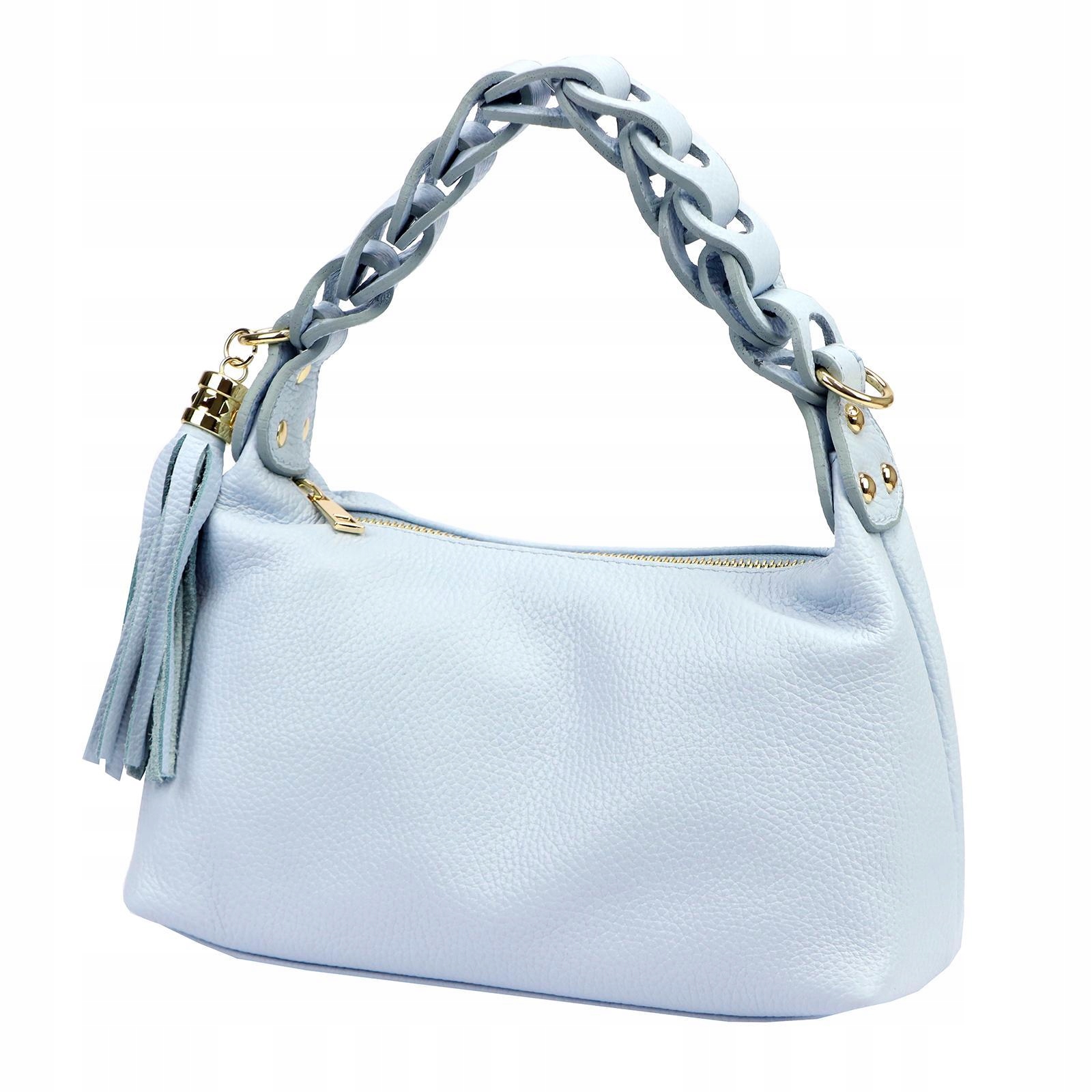 Torebka damska skórzana boguette na ramię pleciona rączka Luka błękitna