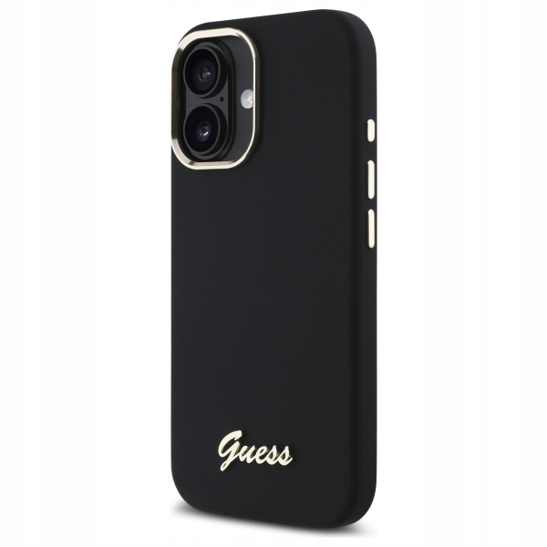 Etui Guess Silicone Script Metal Logo Frame na iPhone 16 Plus czarne Guess