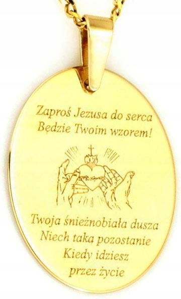 Zlatý medailonek 585 Oválná Pamětní Deska s gravírováním svaté přijímání na křtiny