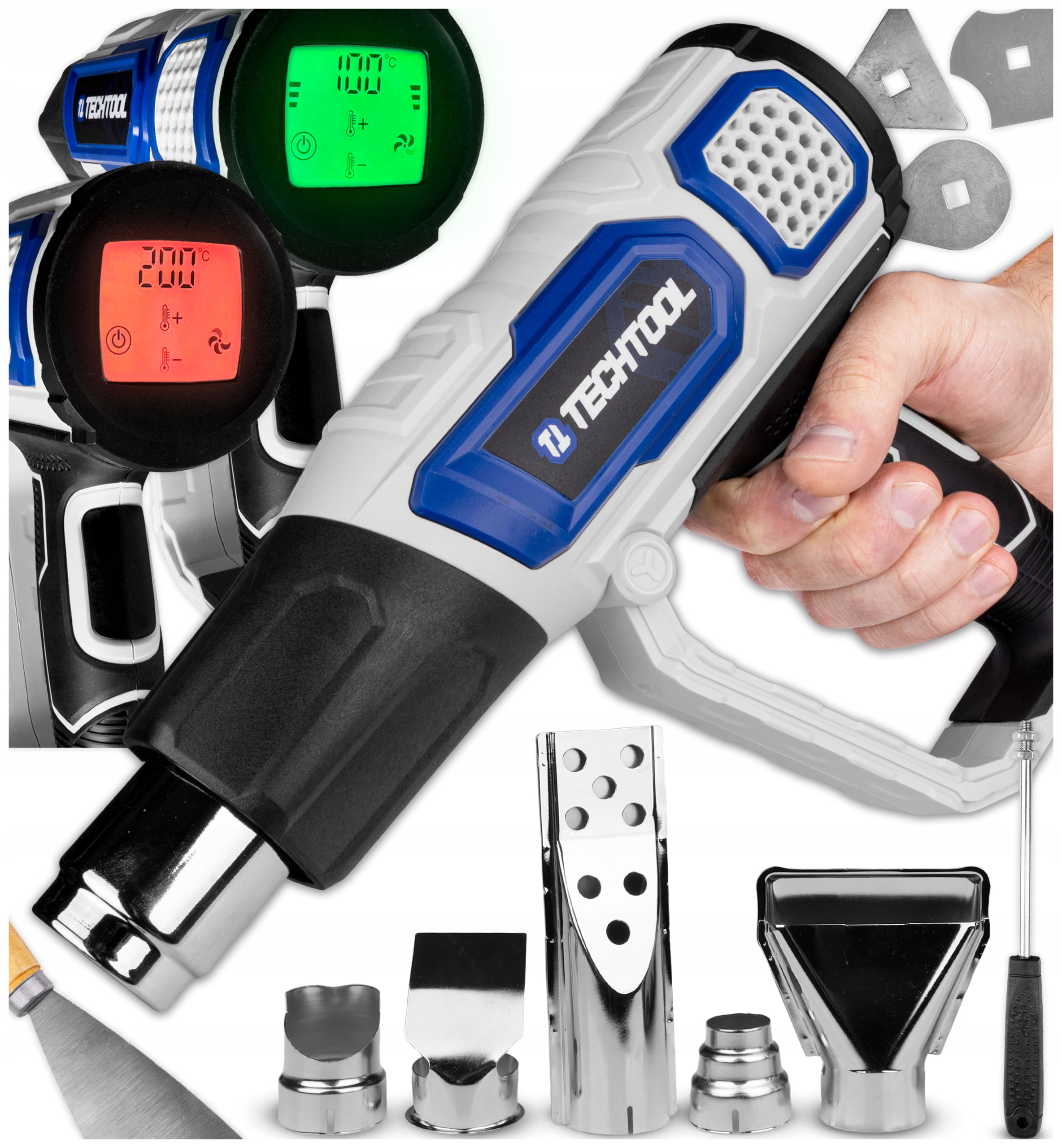 Opalarka Elektryczna 2000W Dotykowy Ekran LCD Dysze Zestaw XLL Techtool