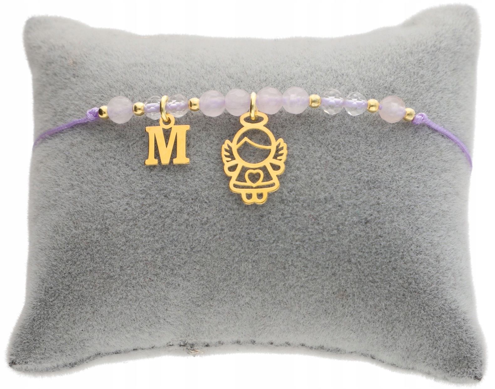 Zlatý náramek s andělem Andělem Písmenko svaté přijímání Křest kameny 925