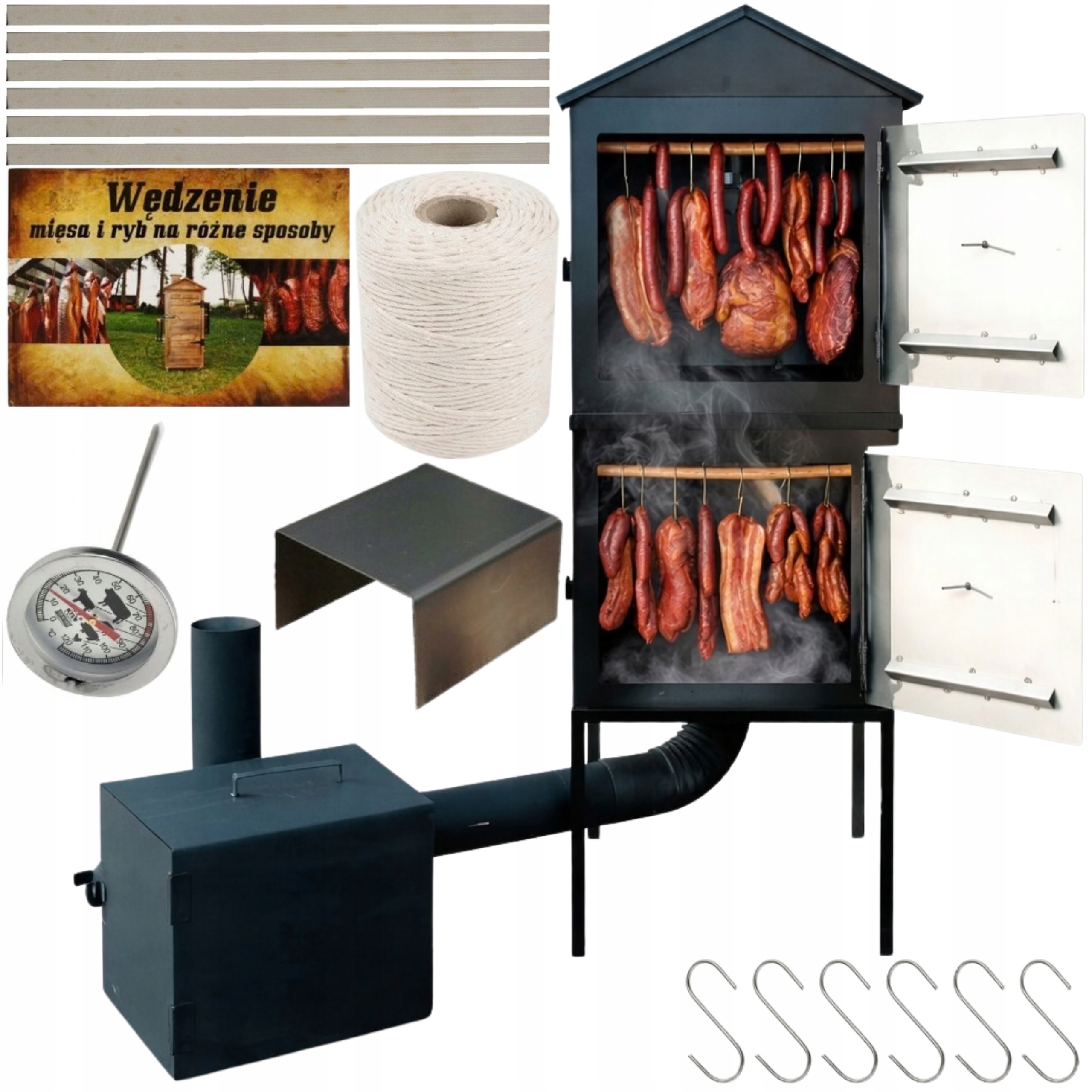 Záhradná udiareň Kovová zváraná udiareň Dvojitá veľká sada Darčeky