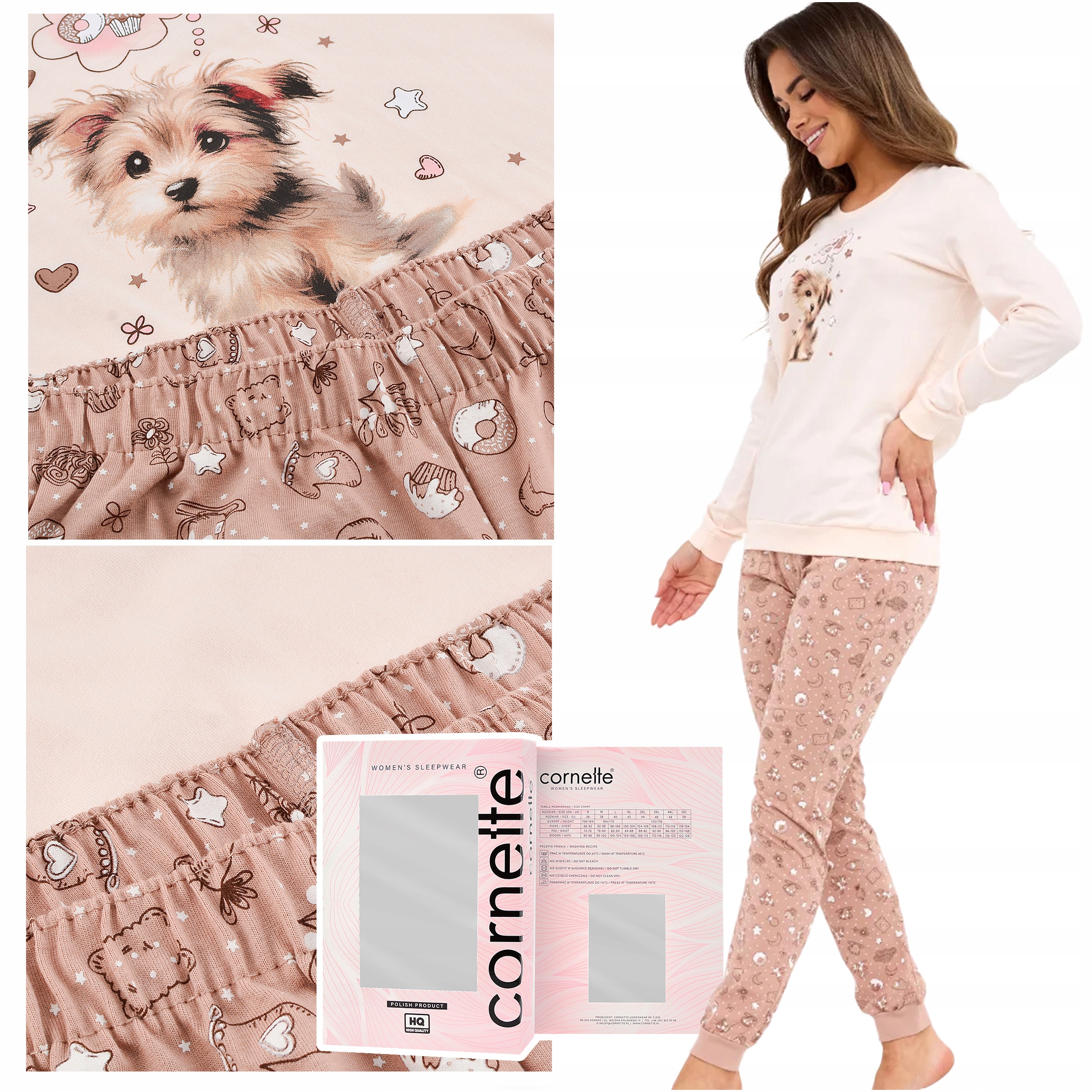 Cornette Dámské pyžamo s dlouhým rukávem Potisk Sweet Dog Růžová Bavlna XXL