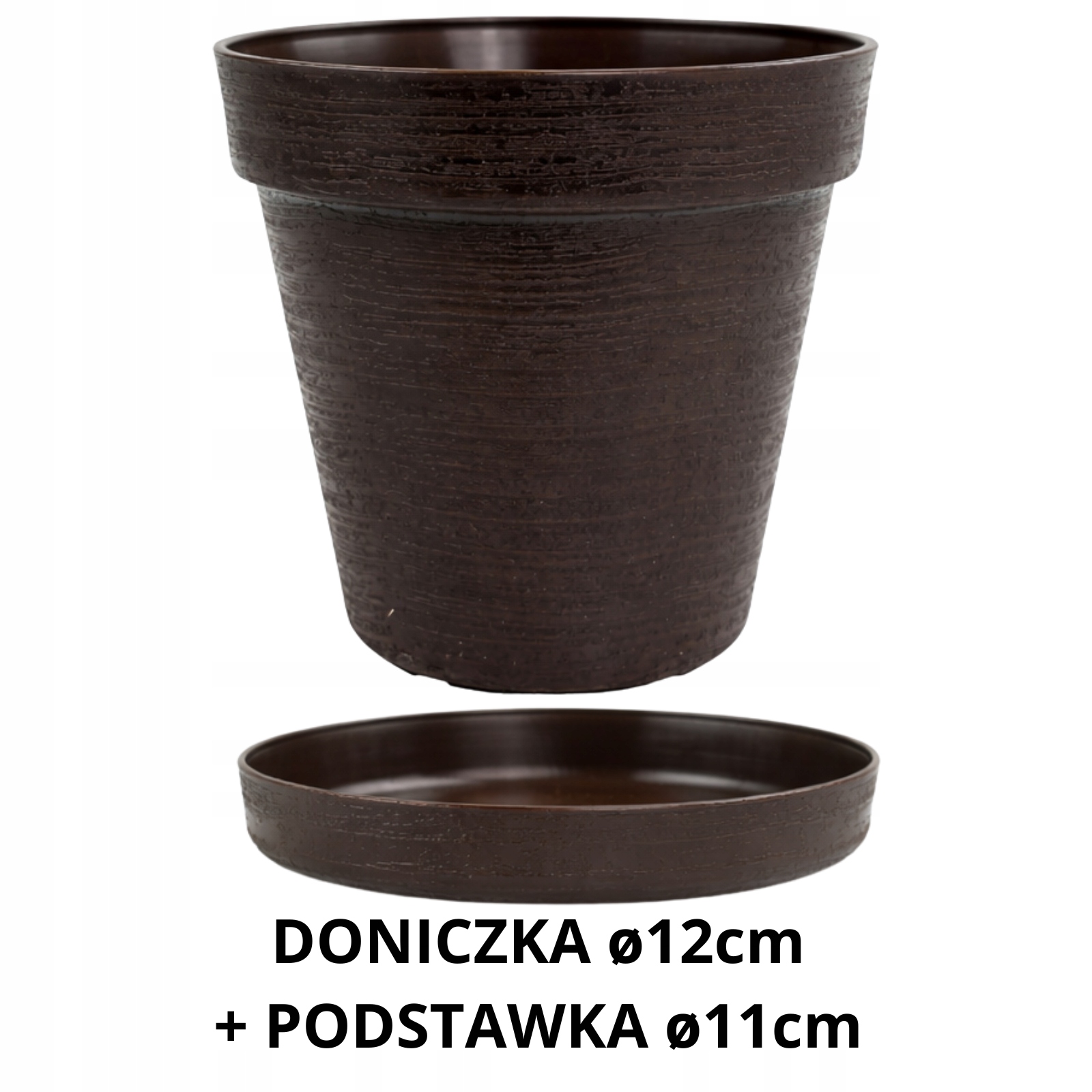 Doniczka LOFT 12 cm + Dopasowana Podstawka, Stylowy Zestaw EKO, BRĄZOWY