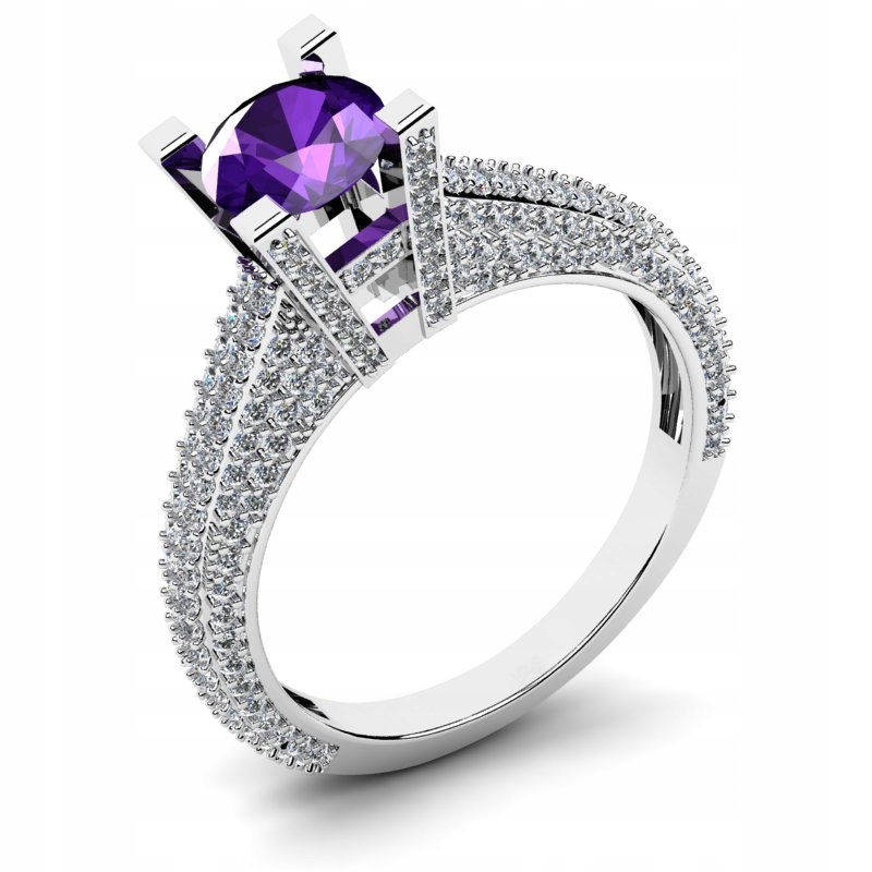 

Pierścionek Z Białego Złota Z Fioletową Cyrkonią