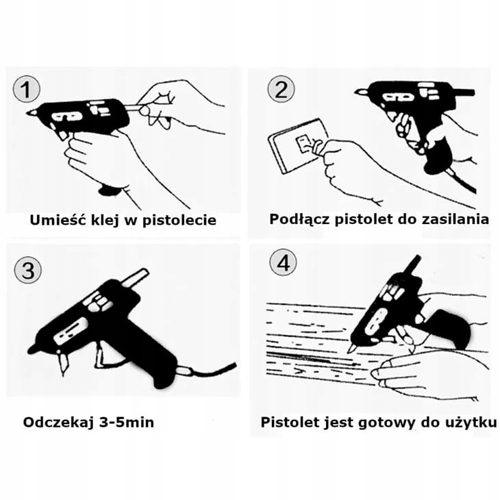 Pistolet do klejenia na gorąco +75 lasek kleju Temperatura maksymalna 200°C