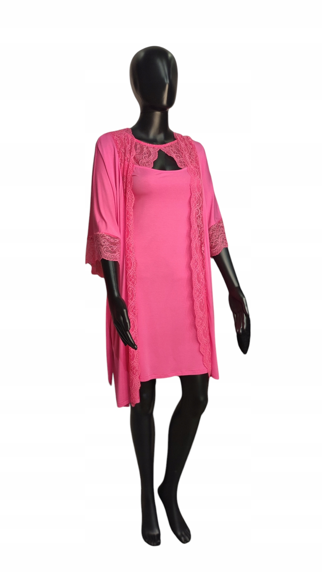 Vanilla&oh!zuza Peniuar/ Dámský Župan Viskóza Krajka Růžová S/m 36/38