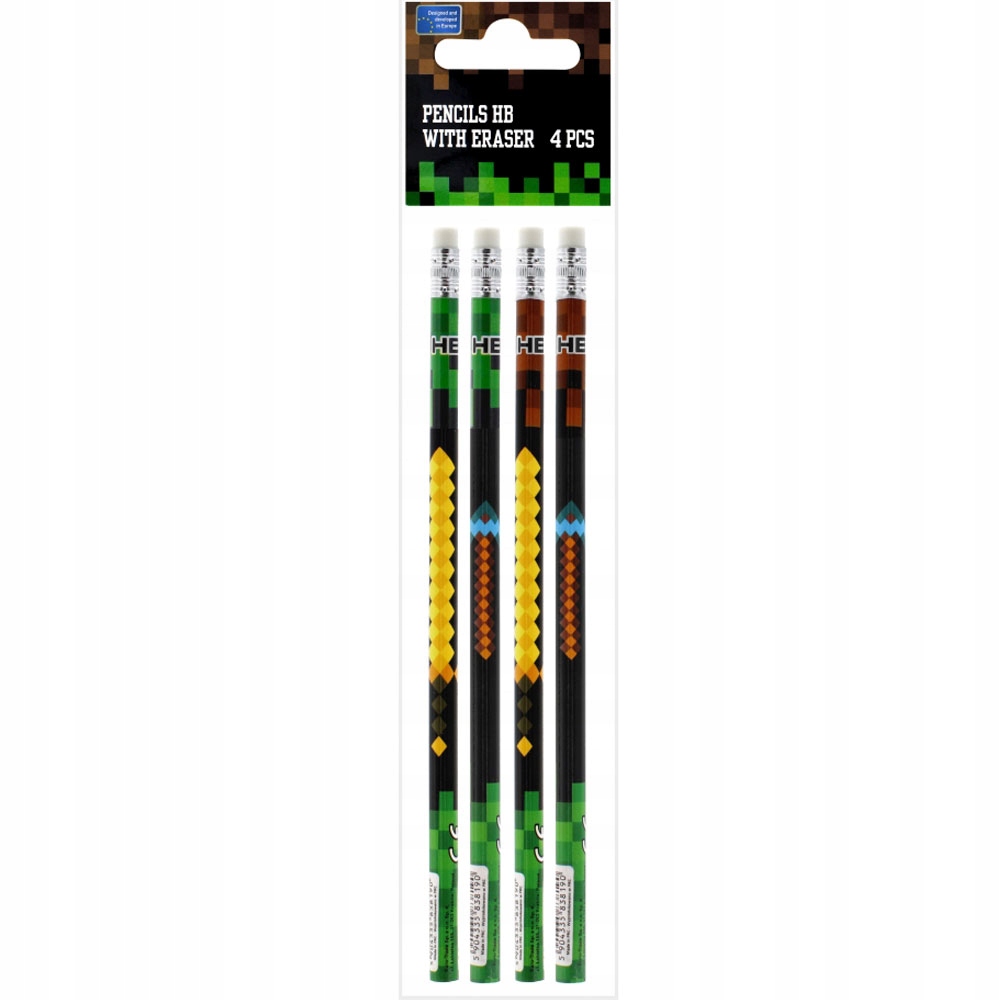Ołówek z gumką. Pixel Game. 4 szt.