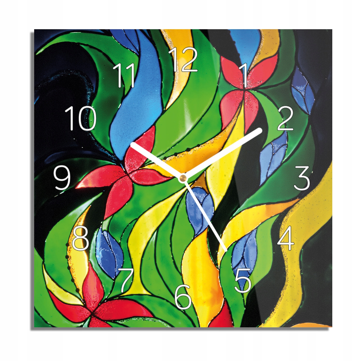

Witraż kwiaty szkło zegar szklany na ścianę 30x30