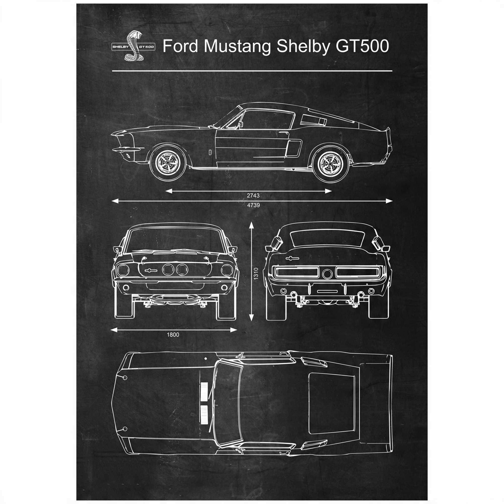 

Plakat Shelby Gt 500 Ford Mustang Retro Schemat