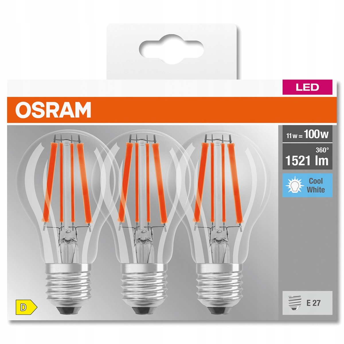 3X Żarówka LED E27 11W = 100W 4000K Filament OSRAM Marka Osram