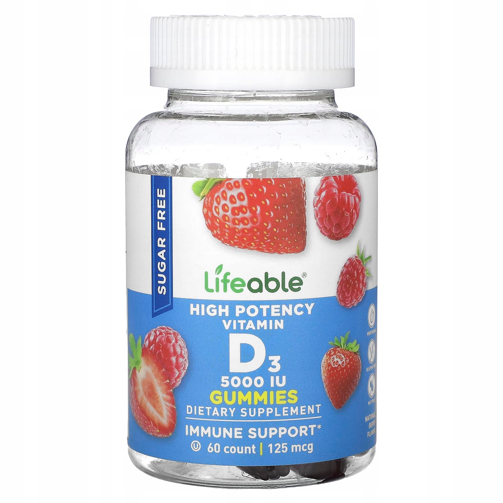 Lifeable, High Potency Vitamin D3 Gummies, Sugar Free, Natural Berry ...