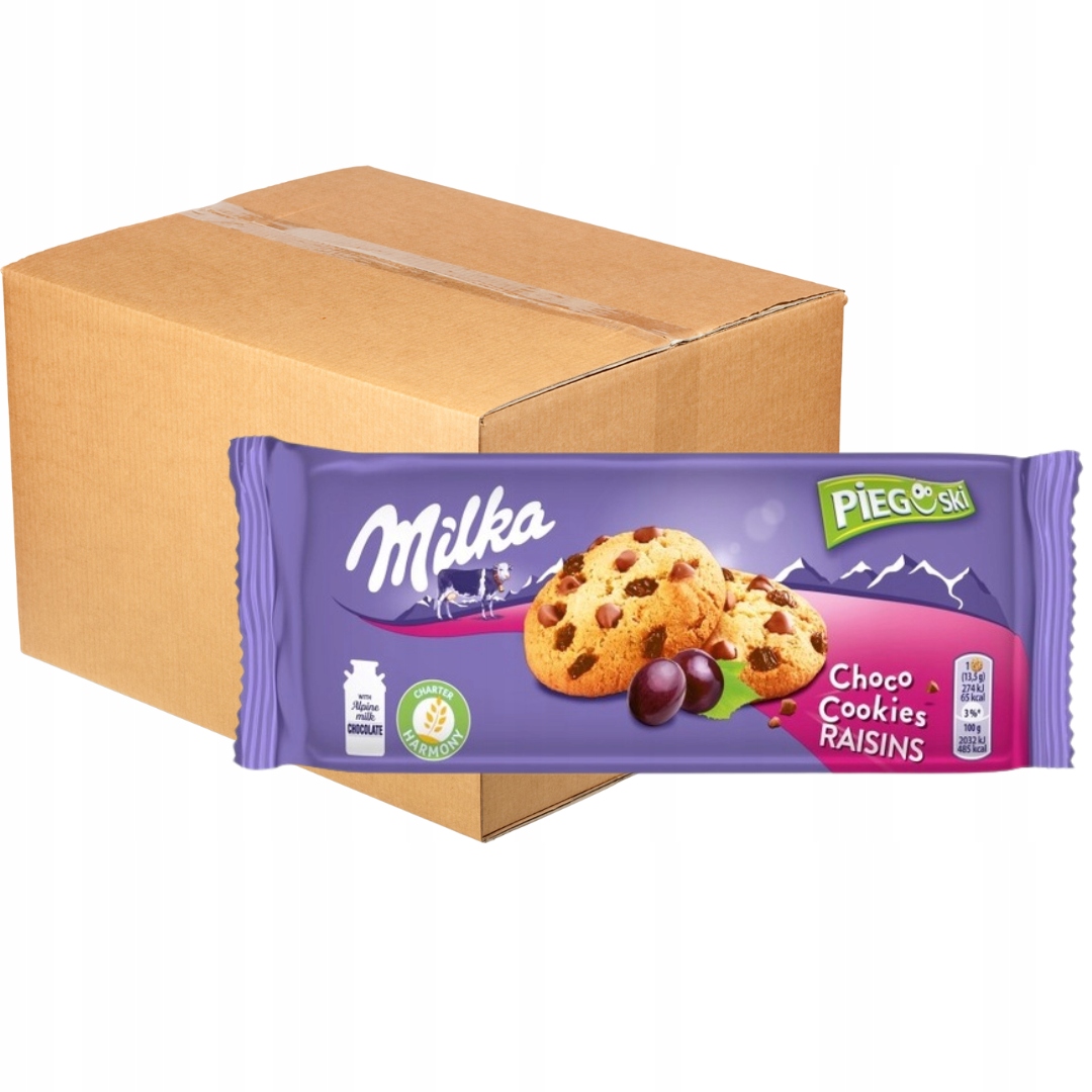 Levně Milka Pieguski sušenky s kousky čokolády a rozinkami 135 g x 24 ks