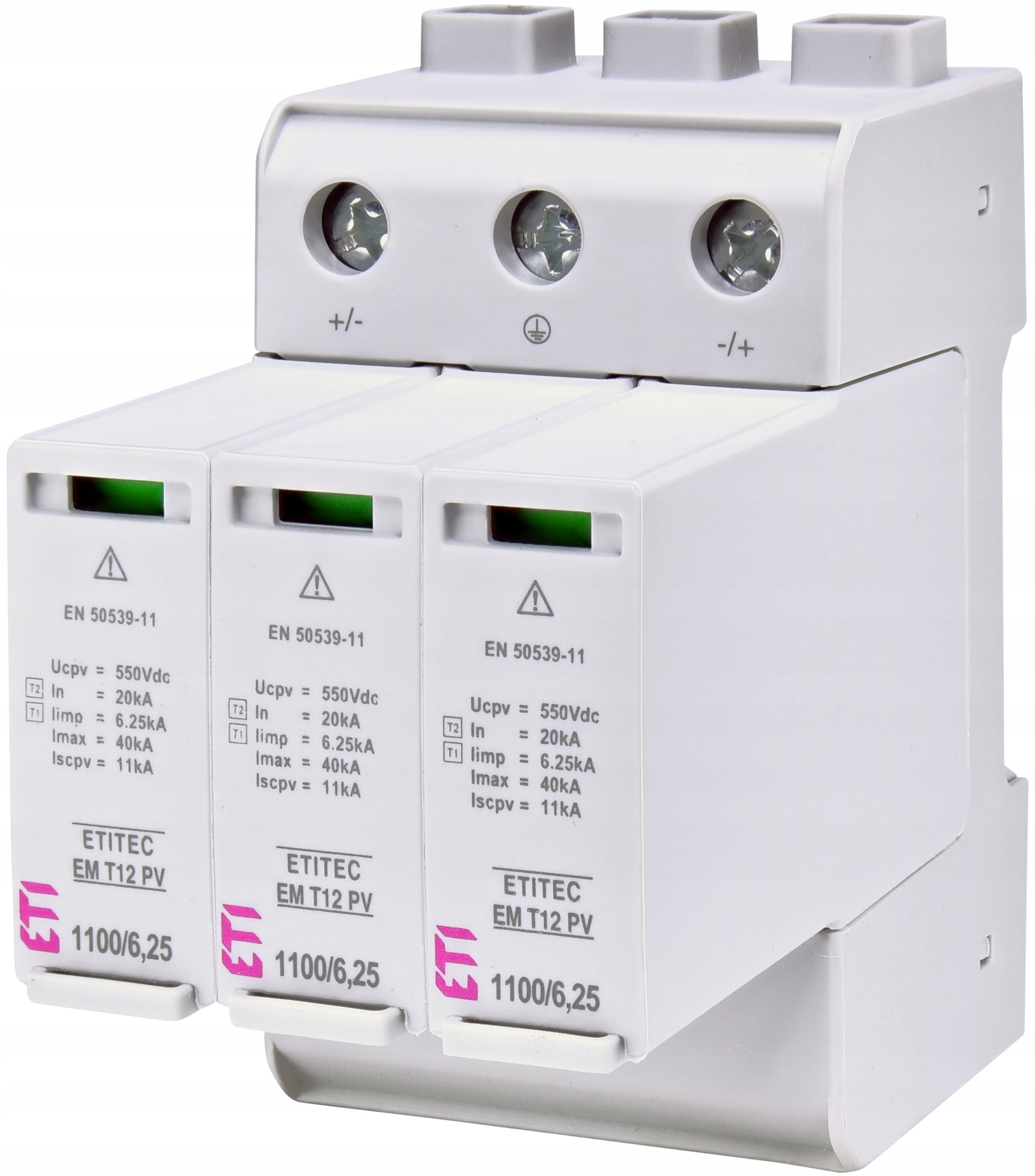 Obmedzovač prepätia pre Pv systémy Fotowoltaika Etitec Em T12 T1+T2 B +C