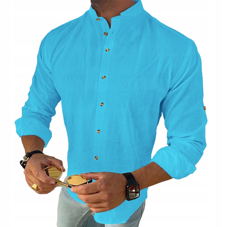 Pánská košile Casual Každodenní stojáček Lněná Prodyšná