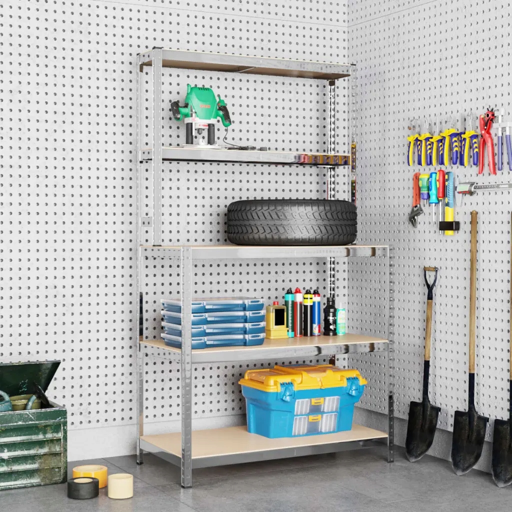 Stół roboczy z półkami, srebrny, stal i materiał d Marka VidaXL