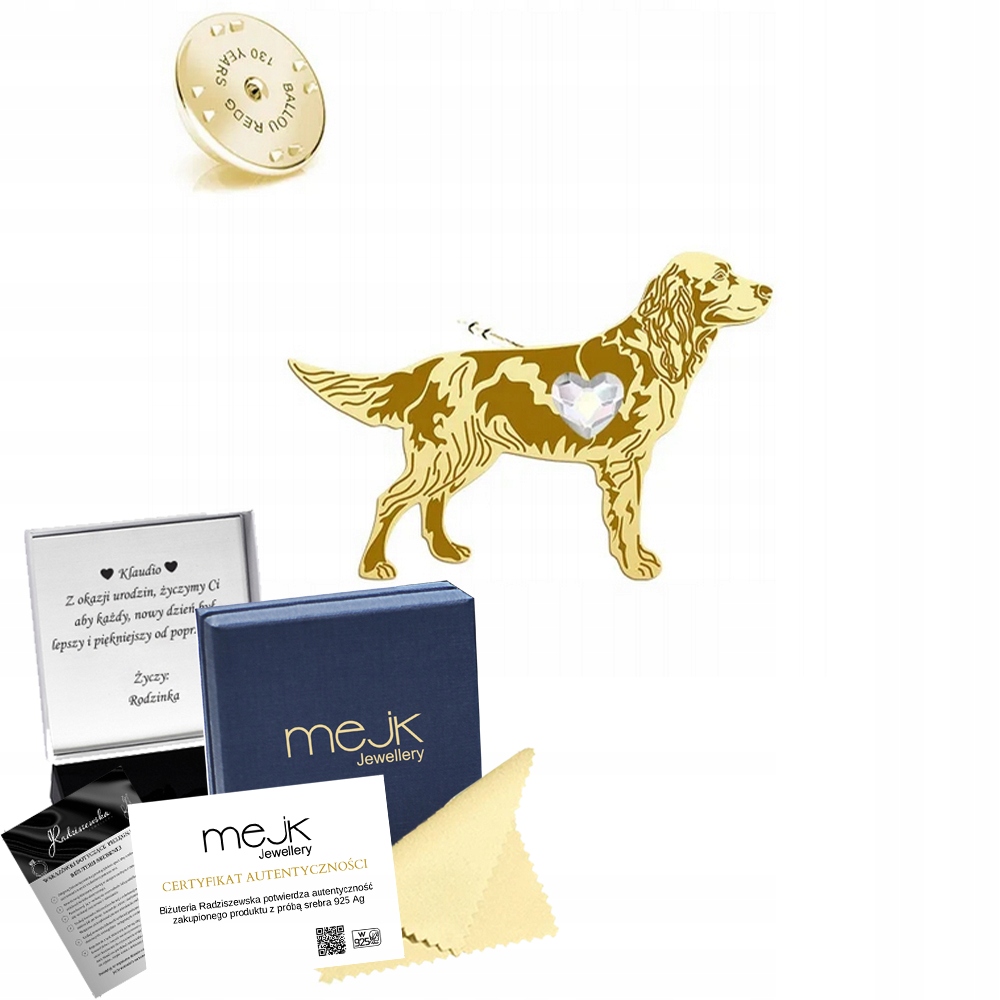Odznak s Polský psem Lovecký španěl 925 Dárek Žena Dedikace
