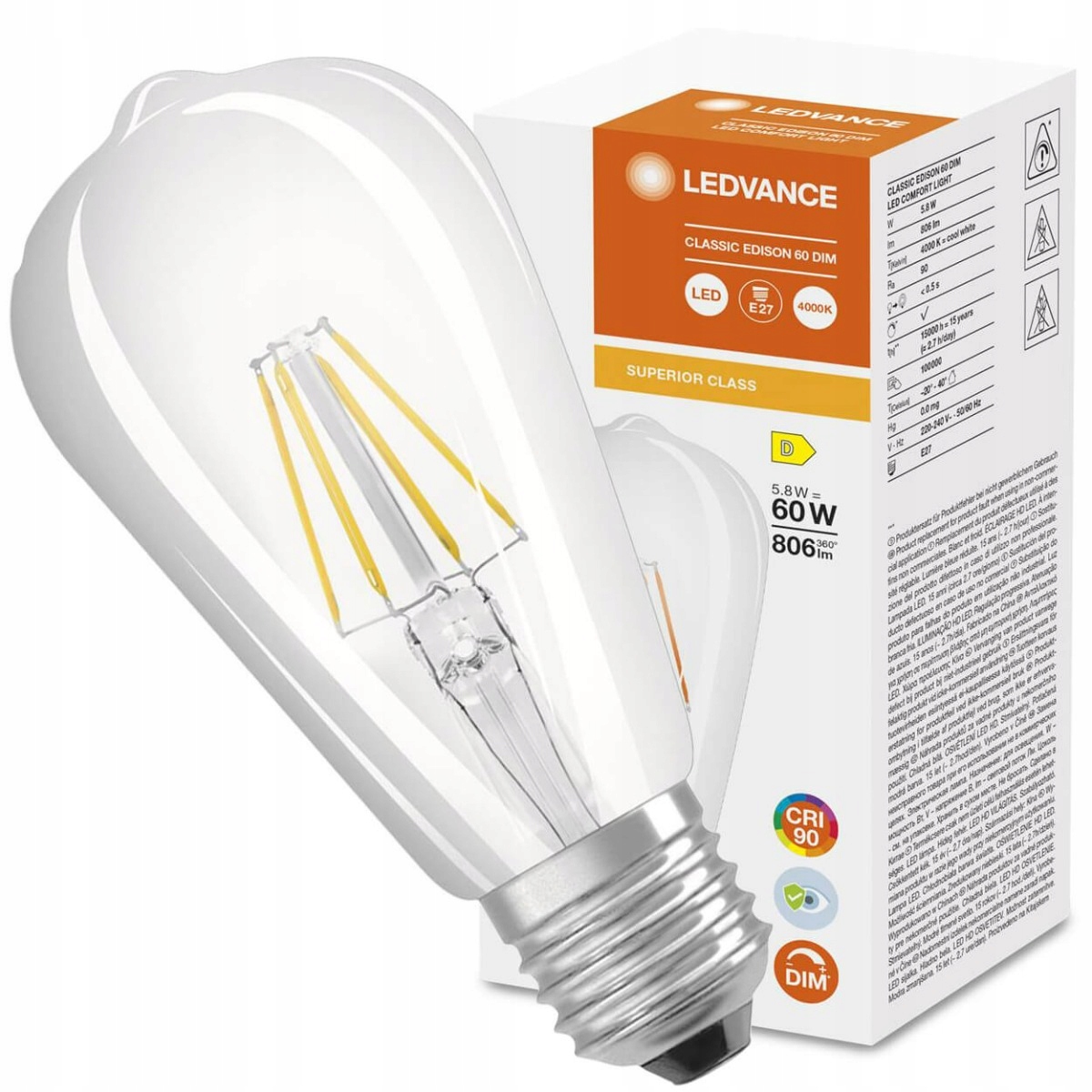 

Żarówka Led Edison E27 ST64 5,8W 60W 806lm 4000K
