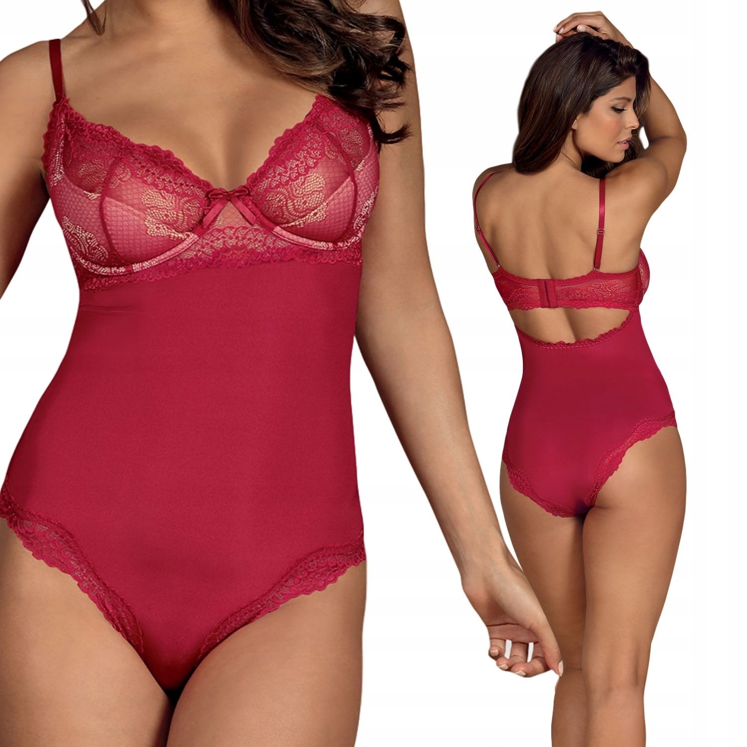 Body Rosalyne Červené s krajkou a nastavitelnými ramínky S/m Obsessive