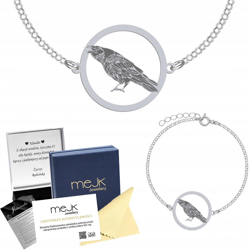 Stříbrný náramek s Havranem 925 Dárek Šperky Žena Gravírování