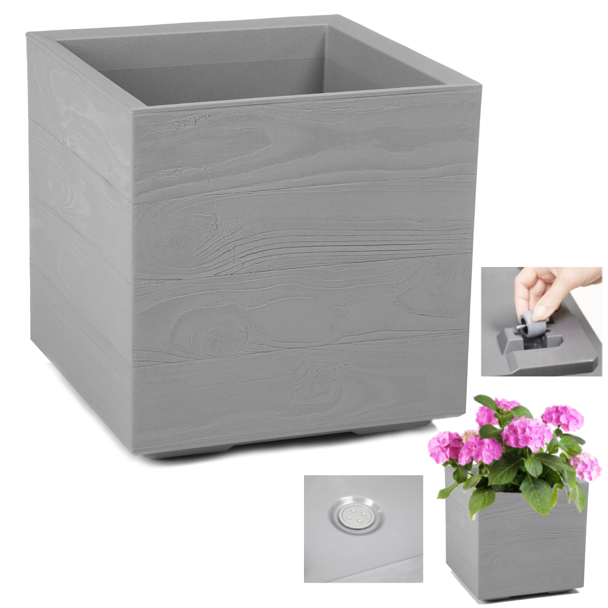 Doniczka na kółkach Karo Eco Wood 40x40 Szara