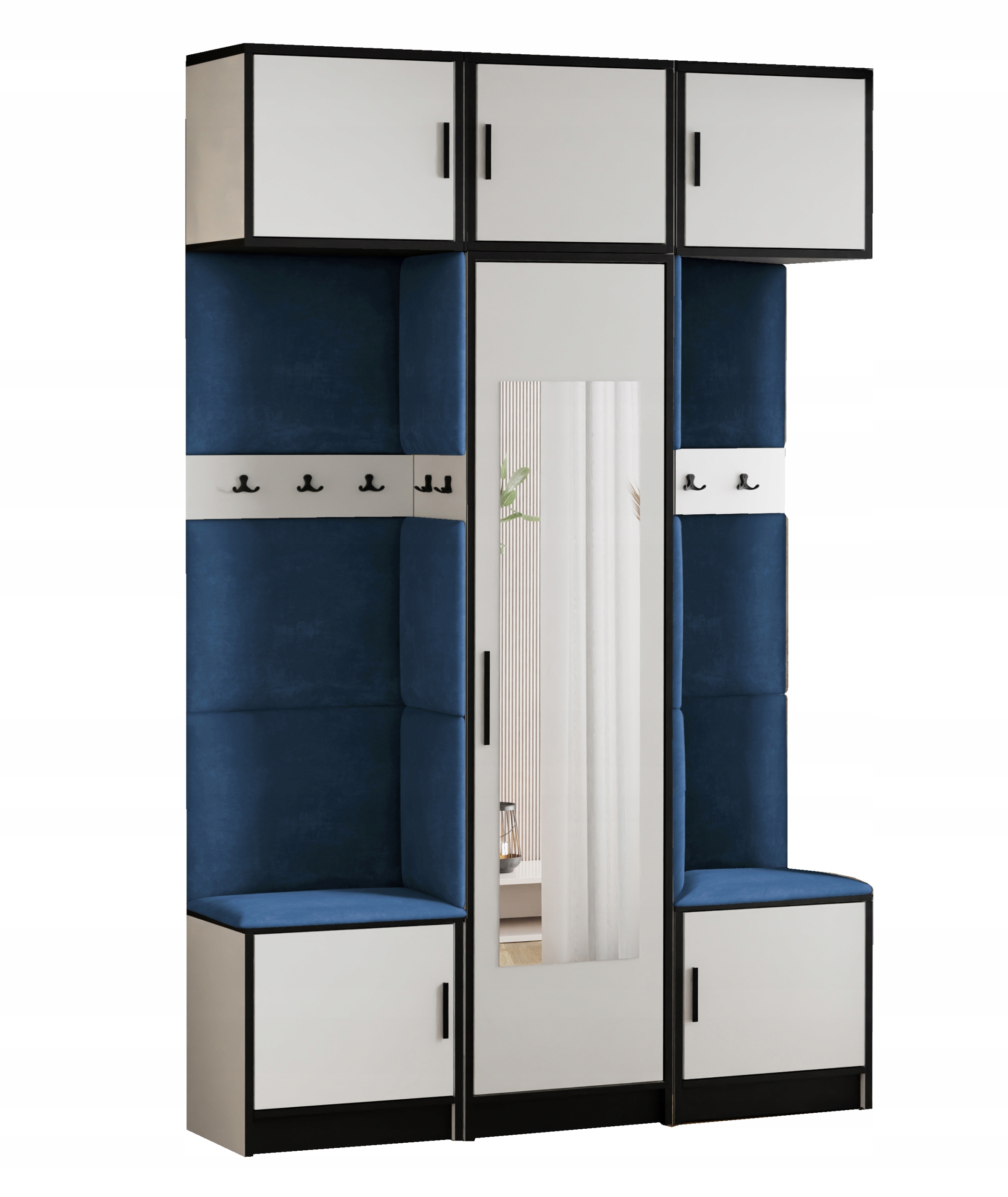 Šatní skříň s nástavcem Dior 16 bílá modrý látkový sedák