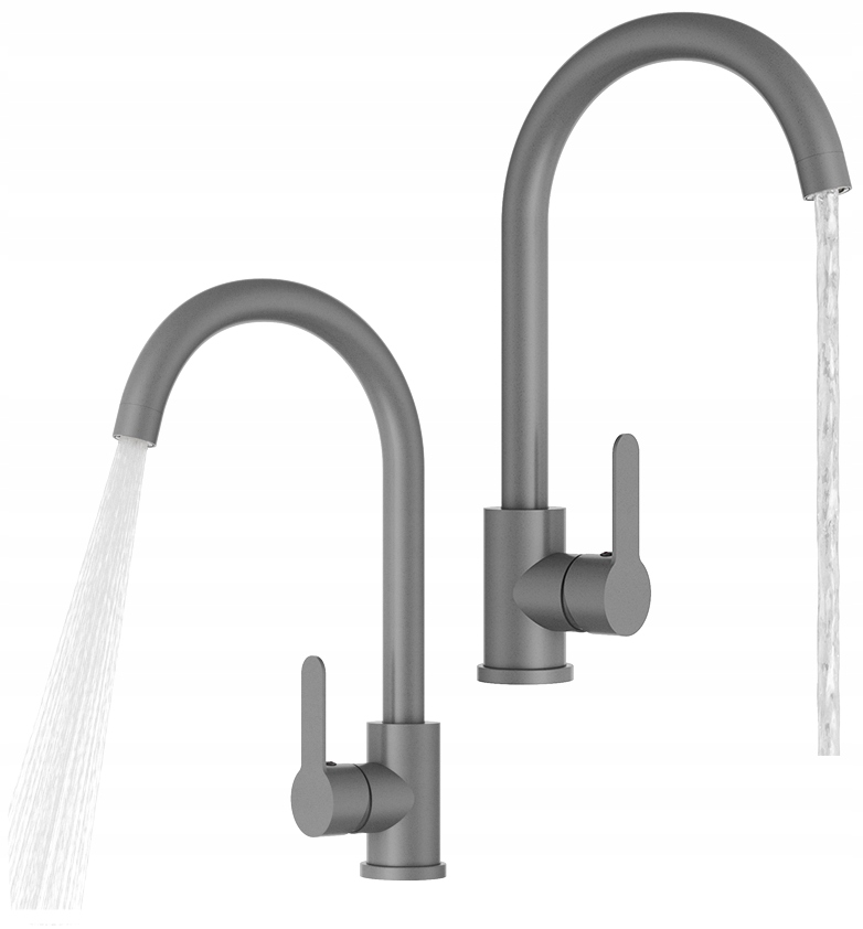 Kuchynská Batéria Šedá, Zaoblený Výtok Do Umývadla Prestige Plus Kohútik