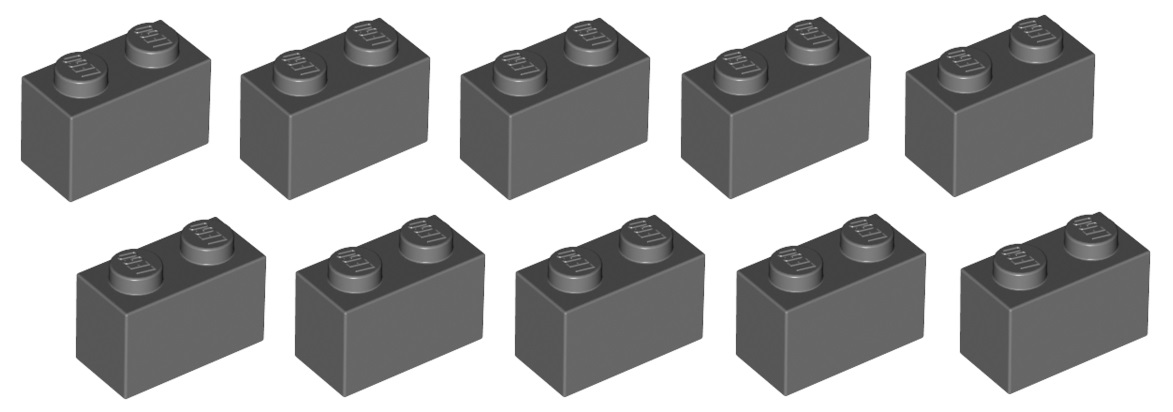 

Lego cegła 1x2 ciemno szara 10 szt. 3004 Nowa