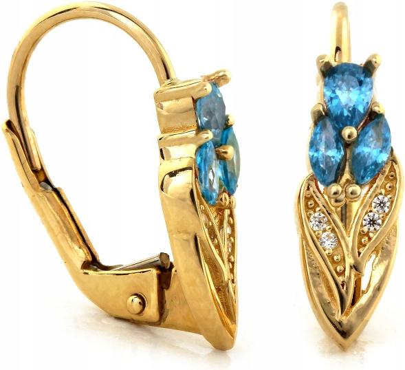 Zlaté náušnice 585 kytičky zirkony modré anglické 14k