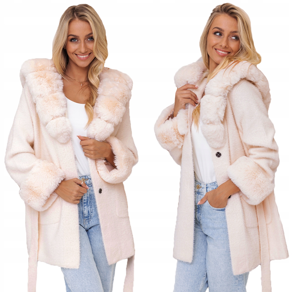 Měkká Alpaka S Kožíškem Kabát alpaka S Páskem