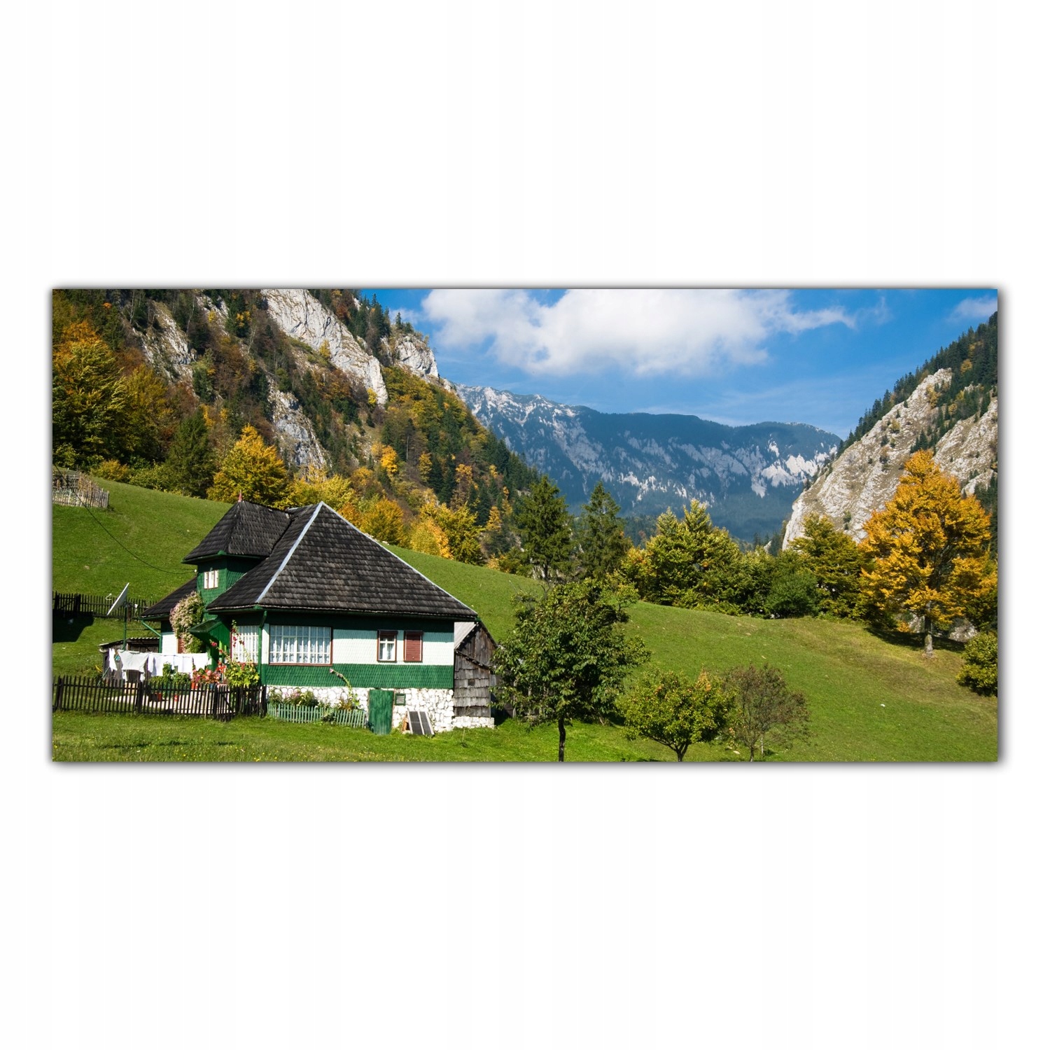 Skleněný fotoobraz Podzimní hory Vesnice 120x60