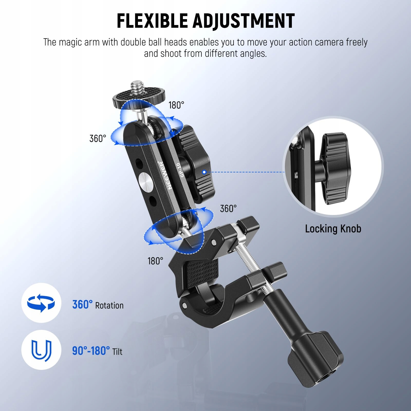 Uchwyt Do Kamer Sportowych Na Kierownicę 360° GoPro Insta360 DJI NEEWER — miniatura 2