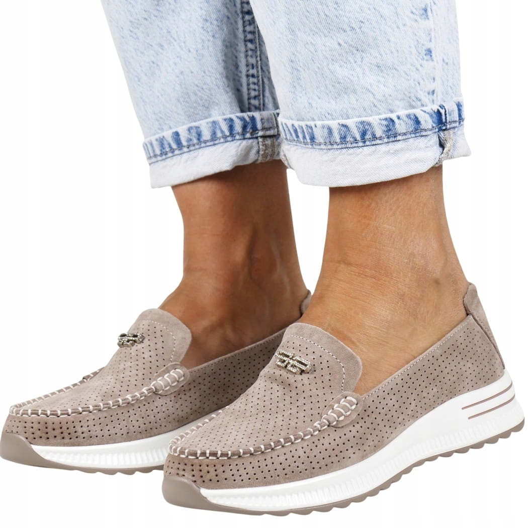 Dámské Kožené Mokasíny, Pohodlné Nazouvací Polobotky, Béžové, Hnědé, Velikost 37