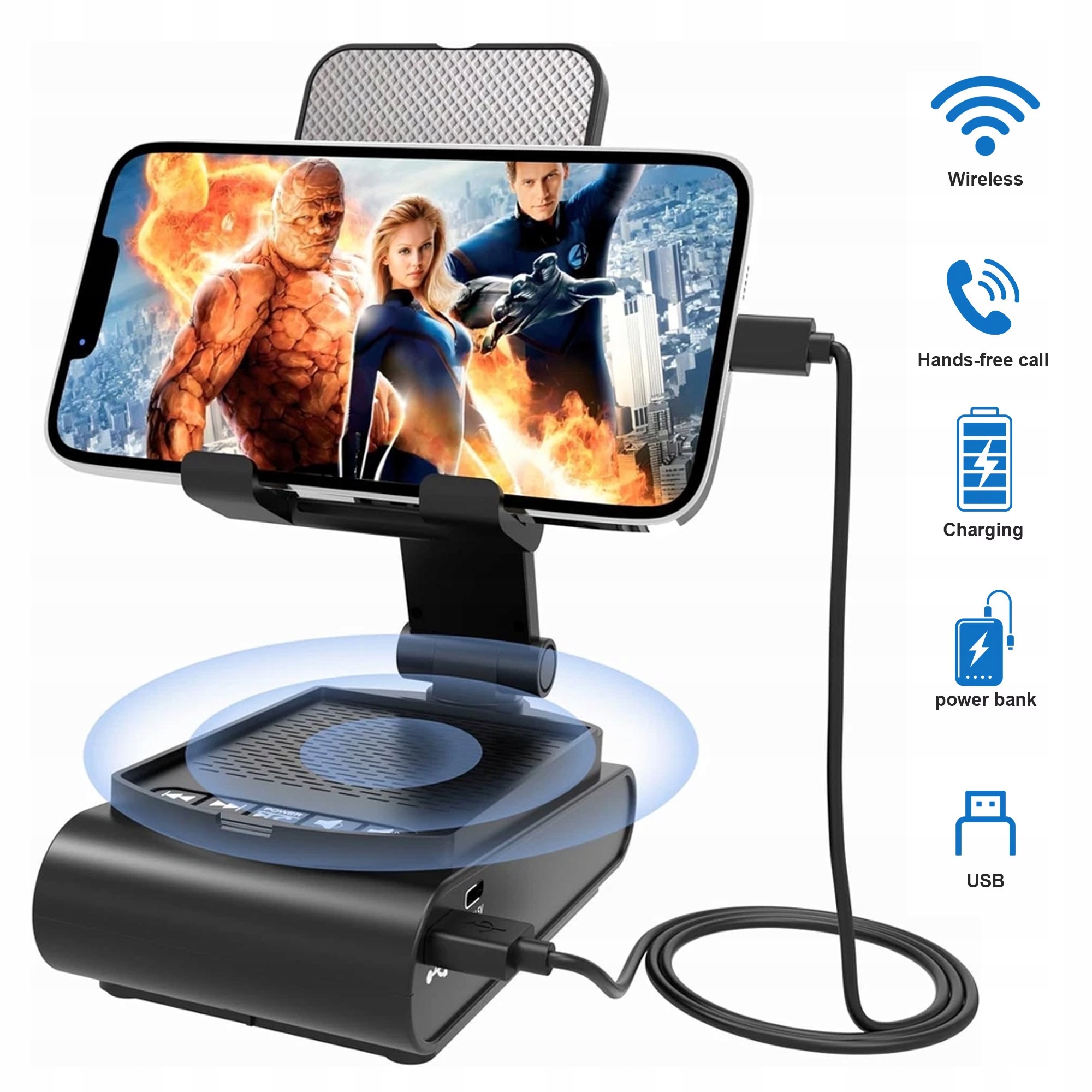 Skládací Stojan Na Telefon 3V1 S Bluetooth Reproduktorem A Funkcí Nabíjení